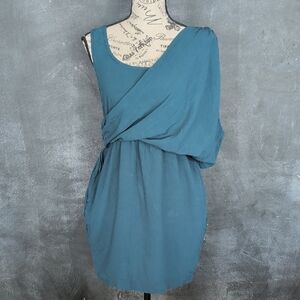 Teal One-Shoulder Draped Women's Dress